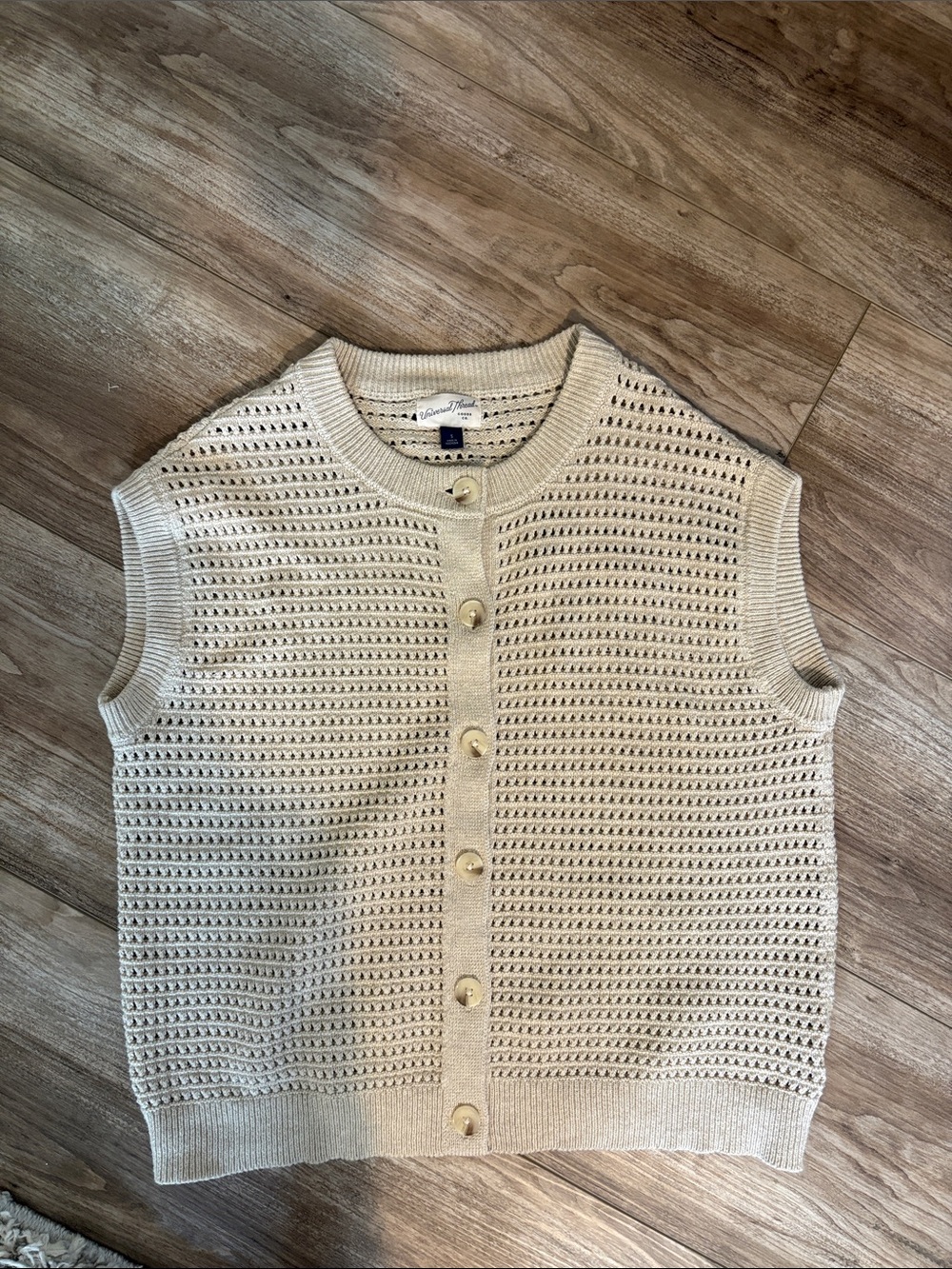 Universal Thread Cream Open-Knit Button Front Sweater Vest